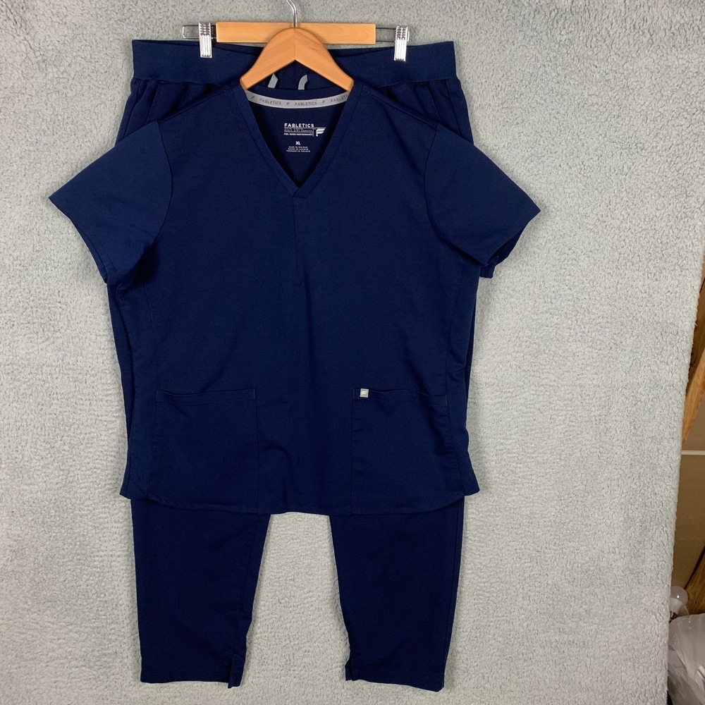 Fabletics Medical Scrub Set Womens Method Top XL Ion Pant XXL Navy Stretch Nurse